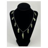.925 Sterling Silver Raw green stone necklace,