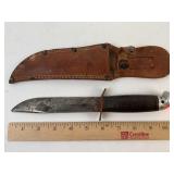 Western Fixed blade knife in leather sheath, 10 in