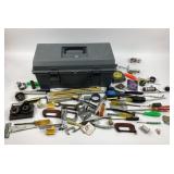 Plastic Tool Box, Screwdrivers, Clamps, Tape Measu