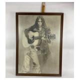 Framed Portrait Drawing Of Musician Neil Young Wit