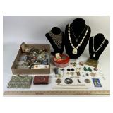 Costume Jewelry: Avon pearl like necklace, Bulova