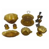 Amber Glass Tableware With Candlesticks