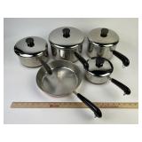 Revere Copper bottom pans with lids, one skillet