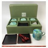 Japanese Crackle Glaze Pot Set, Obon Trays, Spoons