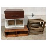 Wood shelves, drawer stand, rustic table