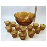 Indiana Glass Tiara Amber Punch Bowl Set