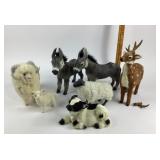 Fur-Covered Animal Figures Including Donkeys