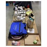 Mugs, Glassware, Straw Tote, Blue Bag, Large Knitt