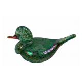 Signed Iridescent Handblown Art Glass Duck Figurin