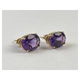 Pair 14k gold & amethyst earrings. Total weight