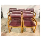7 wood, vinyl chairs