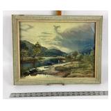 Framed Pastoral Landscape Lithograph