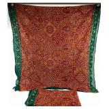 Indian Silk Saree Textile With Embroidery, Two Pie