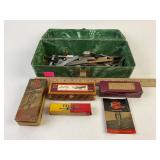 Molded plastic tackle box, wrenches, Bruno Hold