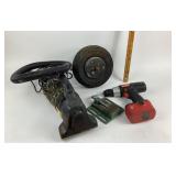 Drill Master Drill, Dirt Devil Vacuum, Wheel, Vise