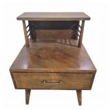Mid Century Modern Walnut End Table - 2 Tier With