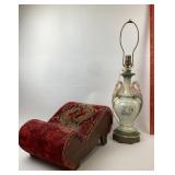 Victorian Style Upholstered Footstool, Ceramic Flo