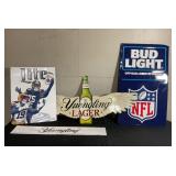 Miller lite, Bud Light, Yuengling metal beer signs