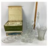 EAPG Daphne Vase, 8 Snack Sets, Punch Cups, Etched