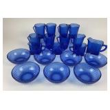 Cobalt Blue Glass Bowls, Cups, Creamer