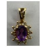 14k gold, amethyst & diamond pendant. Total