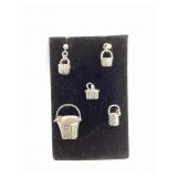 Sterling silver basket charms & earrings pair.