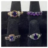 (4) .925 Sterling Silver rings: gold tone 3.87g TW