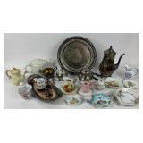 Silver Plated Tea Set, Teacups, Souvenir Plates