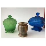 Polished Onyx Vase, Jeannette Glass Bowl, Green Li