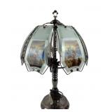 Chrome Table Lamp With Native American Painted Gla