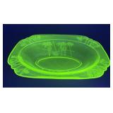 Uranium Glass Serving Dish- Tropical Parrots