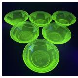 6 small uranium glass bowls