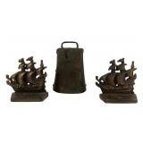 Cast Iron Ship Bookends, Rustic Cow Bell