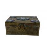 Antique Chinese engraved brass box with cloisonne