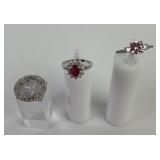 (3) sterling & stone rings sizes 6.75 (2) & 7