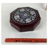 Octagonal Lacquered Box with Inlaid Mother of Pear