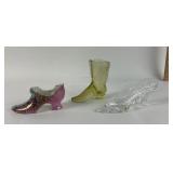 Godinger Crystal Slipper, Uranium Glass Boot, Porc