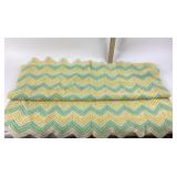 Yellow, Green, White Chevron Afghan Blanket