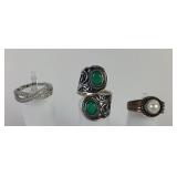 (3) sterling & stone rings, sizes 7 (2) & 9 (1).