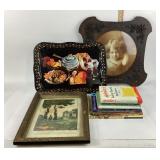Cookbooks, Framed Art, Decorative Metal Tray