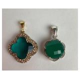 (2) sterling pendants with green & white stones.