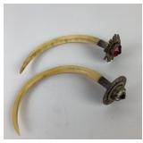 (2) antique jeweled boar tusk hooks