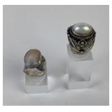 (2) sterling rings - MOP and faux pearl. Size
