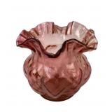 Fenton cranberry diamond quilt optic ruffled vase
