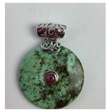 Sterling & turquoise bi disk pendant. Total