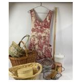 Wicker Baskets, Red Toile Apron, Copper Canister