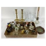 Ceramic Figurines, Salt/Pepper, Brass Candlesticks