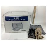 Uline Bubble Mailers, Gloves, Gray Shirt