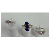 (3) sterling rings with stones, sizes 6.75 (2) &