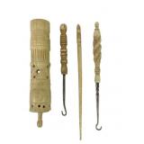 Antique carved sewing notions button hooks,